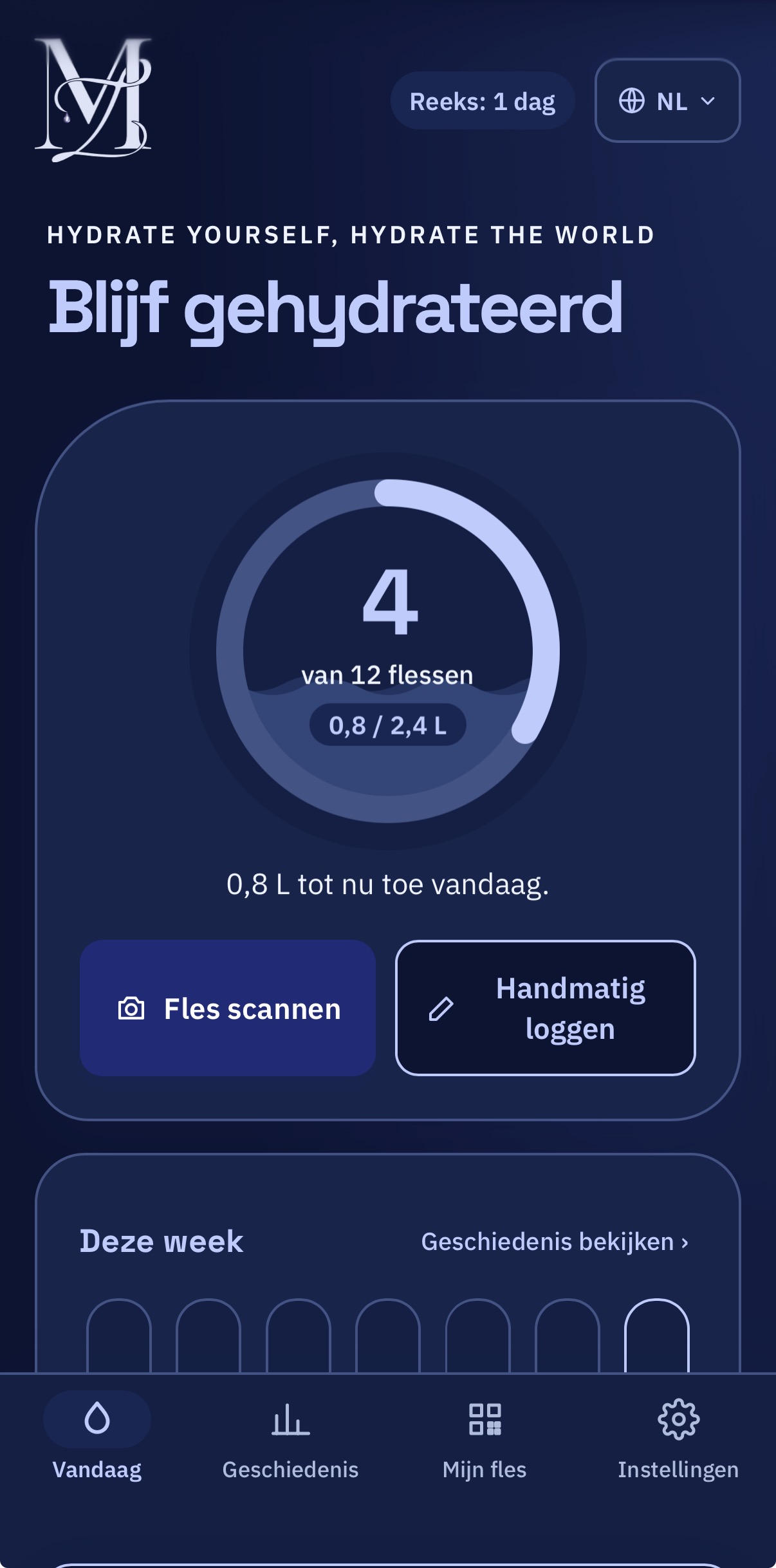 Screenshot van de Mizu-app